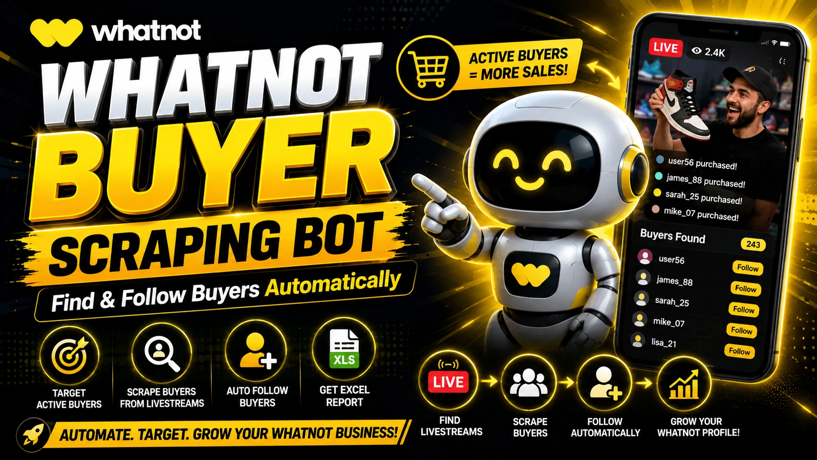 Whatnot Buyer Scraping Bot | Find and Follow Buyers Automatically