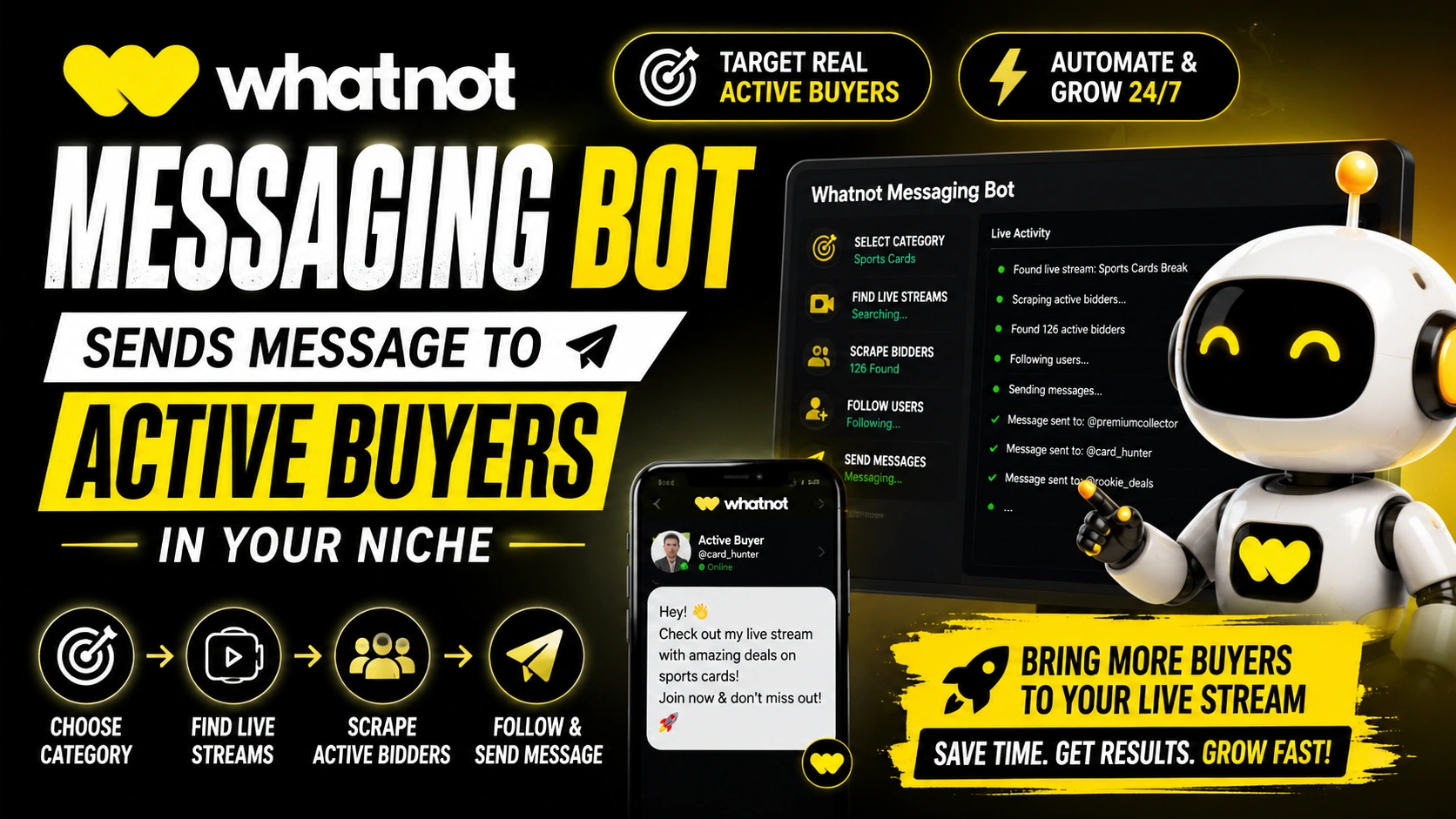 Whatnot messaging bot : Sends message to active buyer in your niche